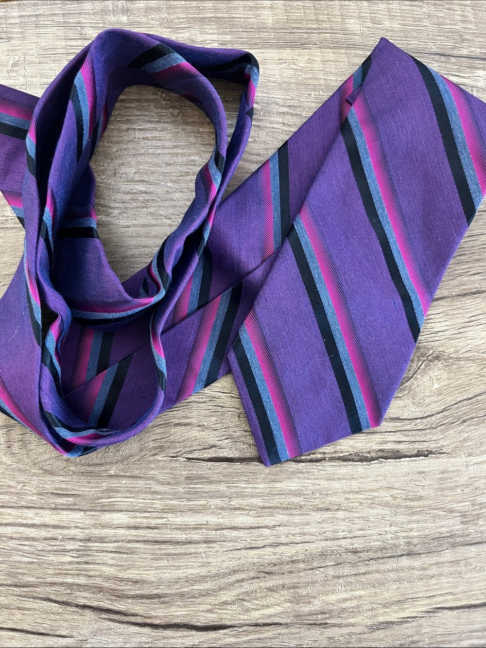 Murano Purple Silk-Blend Tie with Pink and Black Stripes